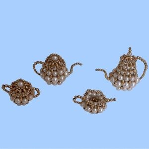 Pearl and gold beaded handmade tea set